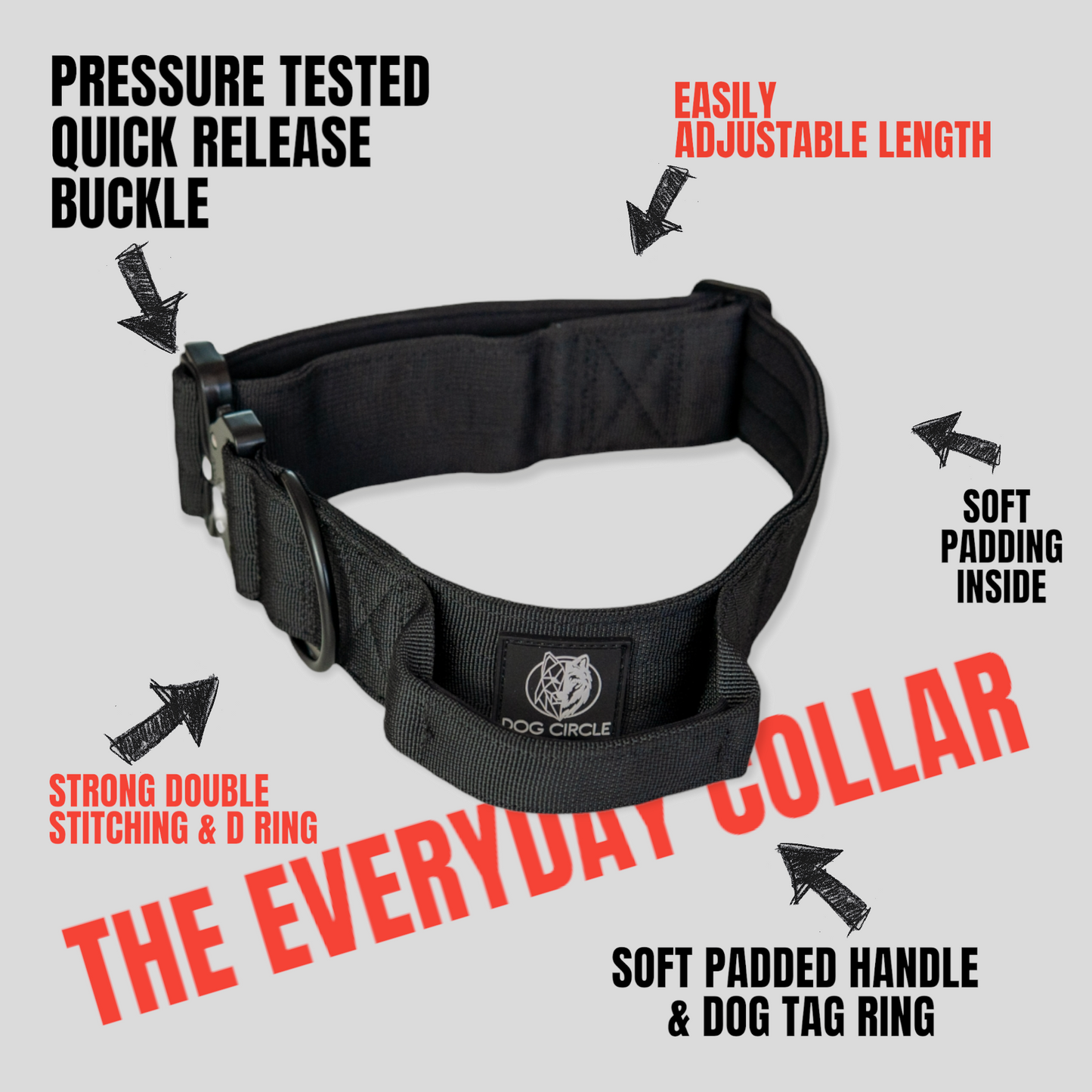 Everyday Dog Collar Black Handle - 5 cm/ 2"